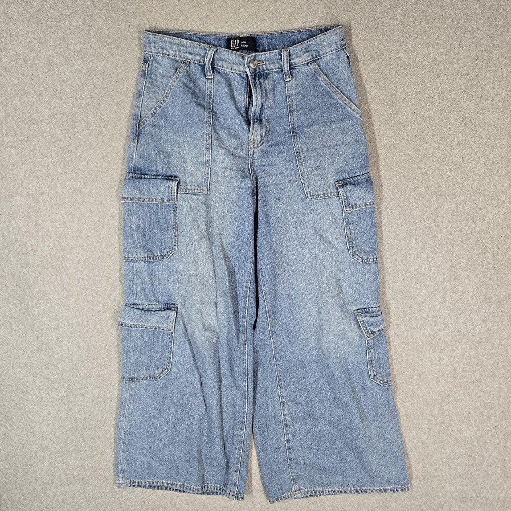GAP Women Jeans 6 Blue Denim Baggy Cargo Wide Leg Y2K Relaxed Fit 28" Inseam